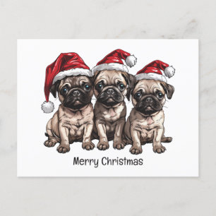 Frohe Weihnachts-Mops Hunde Santa Postkarte