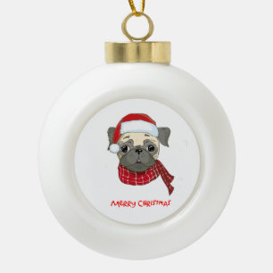 Frohe Weihnachts-Mops Keramik Kugel-Ornament