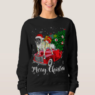 Frohe Weihnachts-Mops Lover Santa Light Red Truck Sweatshirt