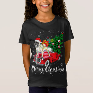 Frohe Weihnachts-Mops Lover Santa Light Red Truck T-Shirt