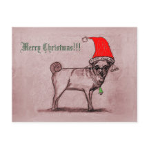 Frohe Weihnachts-Mops Postcard