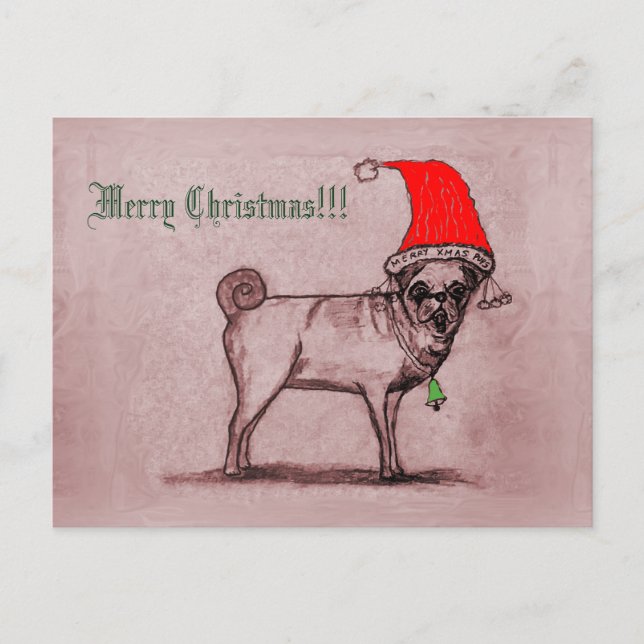 Frohe Weihnachts-Mops Postcard Postkarte (Vorderseite)