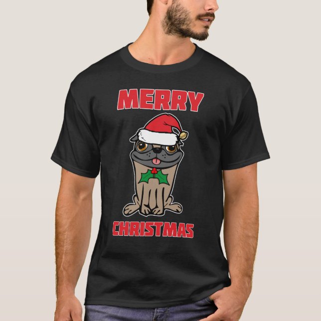 Frohe Weihnachts-Mops T-Shirt (Vorderseite)