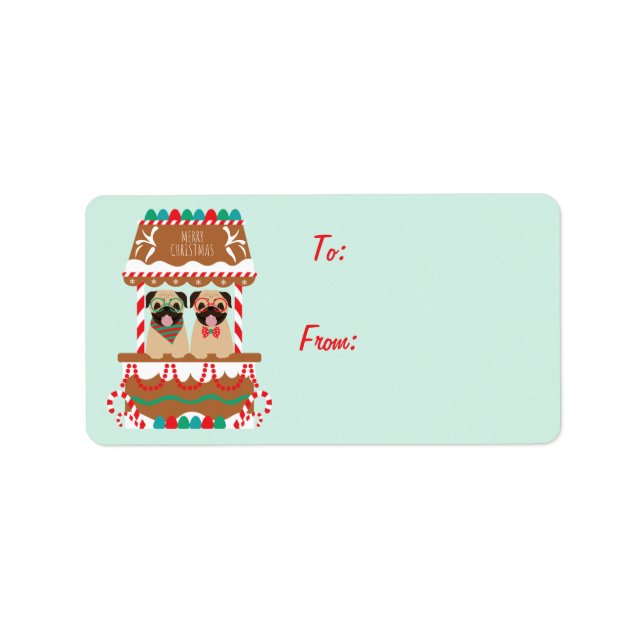 Frohe Weihnachts-Mops Weihnachtsständer Hunde Adressaufkleber (Vorne)