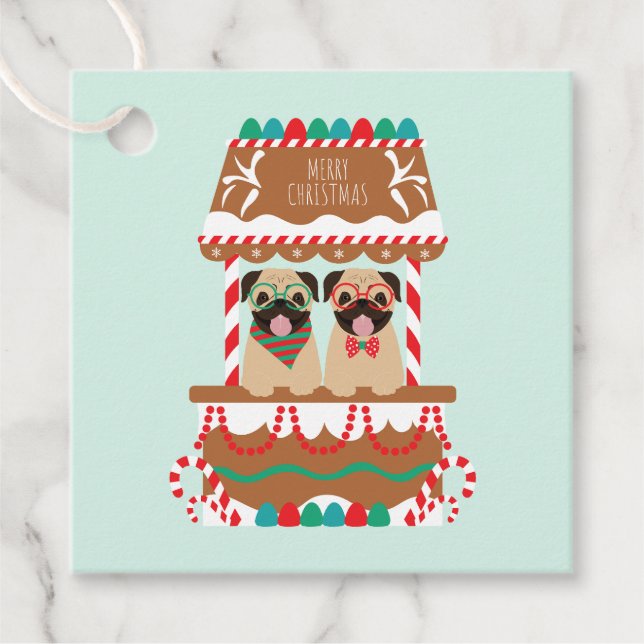 Frohe Weihnachts-Mops Weihnachtsständer Hunde Geschenkanhänger (Vorderseite)