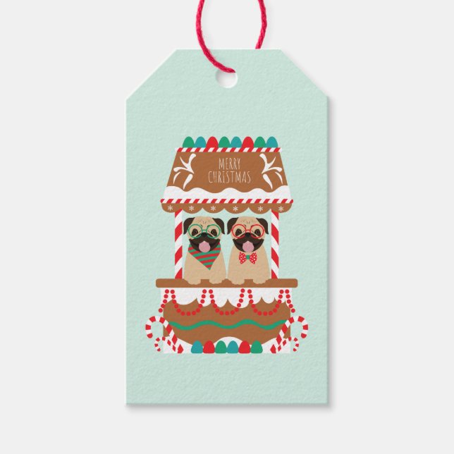 Frohe Weihnachts-Mops Weihnachtsständer Hunde Geschenkanhänger (Vorderseite)