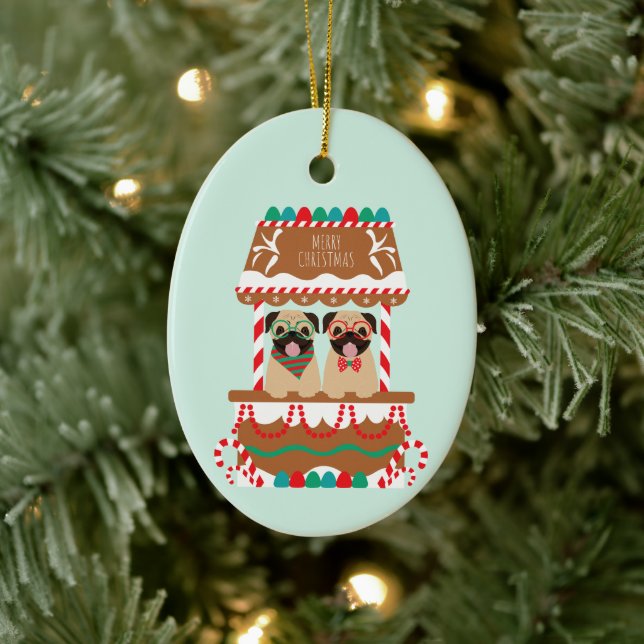 Frohe Weihnachts-Mops Weihnachtsständer Hunde Keramik Ornament (Baum)