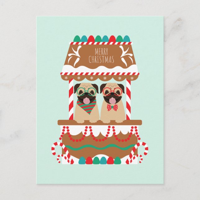 Frohe Weihnachts-Mops Weihnachtsständer Hunde Postkarte (Vorderseite)