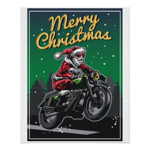 Frohe Weihnachts-Motorrad Santa   Urlaub Poster