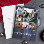 Frohe Weihnachts-Multi-Familie Foto rustikale Wint Feiertagskarte<br><div class="desc">Rustikal modern Merry Weihnachten handgeschriebene Kalligrafieschrift sechs Foto Kollektion Marinebau Weißholz Streichholz Lichter Urlaubskarte mit Ihrem individuellen personalisierten Text auf beiden Seiten.</div>