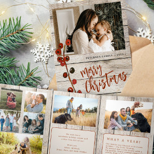 Frohe Weihnachts-Multi-Foto-Familie rustikales Hol Dreifach Gefaltete Urlaubskarte