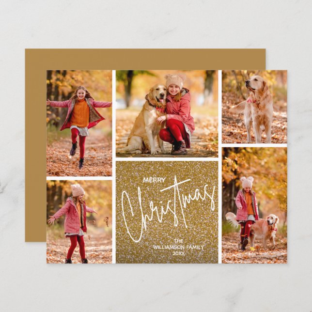 Frohe Weihnachts-Multi-Foto Gold-Budget-Karten (Vorne/Hinten)