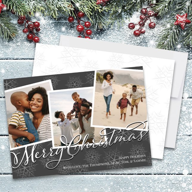 Frohe Weihnachts-Multi-Foto-Skript Feiertagskarte (Merry Christmas multi photo collate template holiday greeting card.)