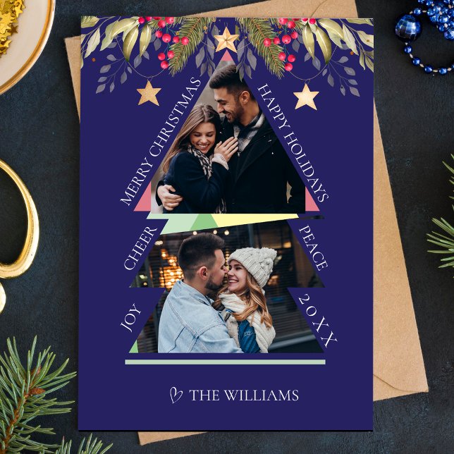 Frohe Weihnachts Multiple Foto Tree Holiday Card (Merry Christmas Multiple Photo Tree Holiday Card)