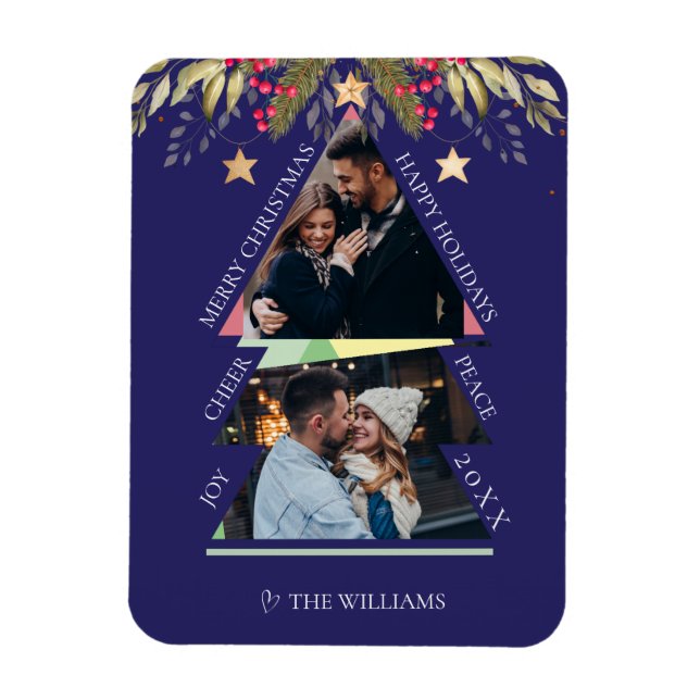 Frohe Weihnachts Multiple Foto Tree Holiday Card Magnet (Vertikal)