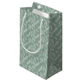 Frohe Weihnachts Muster Sage Green Kleine Geschenktüte