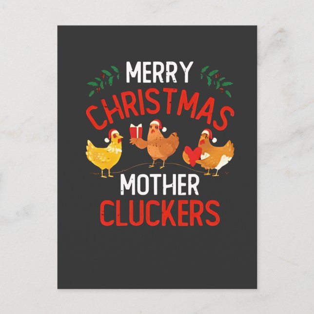 Frohe Weihnachts Mutter Cluckers Rooaster Xmas Feiertagspostkarte (Vorderseite)