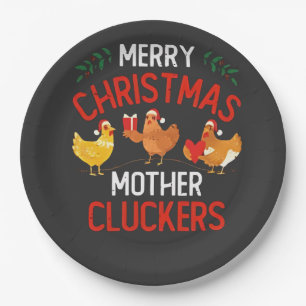 Frohe Weihnachts Mutter Cluckers Rooaster Xmas Pappteller