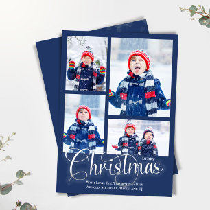 Frohe Weihnachts Navy Blue Foto Collage Feiertagskarte