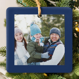 Frohe Weihnachts Navy Blue Foto Script Keramikornament