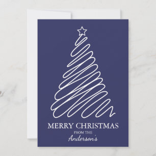 Frohe Weihnachts Navy Blue White Scribble Tree Feiertagskarte