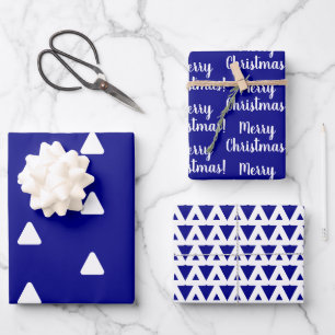 Frohe Weihnachts-Navy-White-Dreieck Geschenkpapier Set
