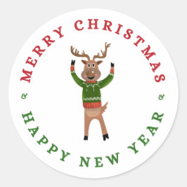 Frohe Weihnachts-Neujahr-Rentiersticker Runder Aufkleber