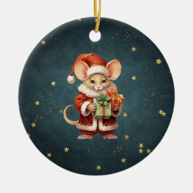 Frohe Weihnachts-Niedlich-Maus Keramik Ornament (Vorne)
