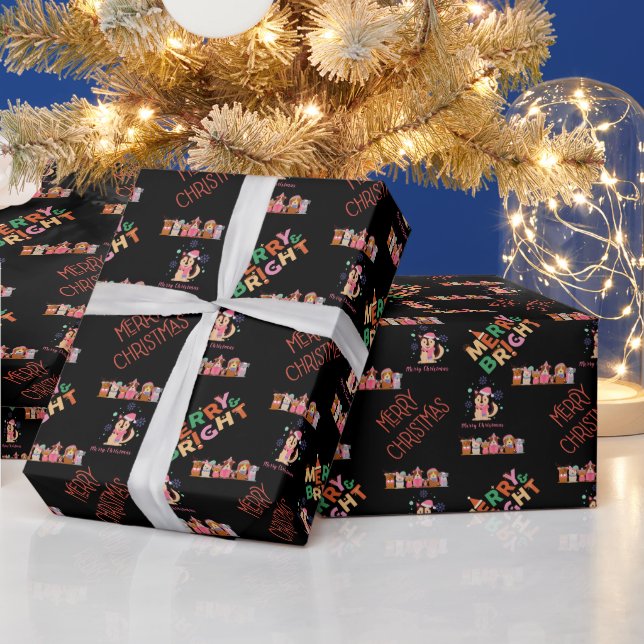 Frohe Weihnachts niedliche Hunde Black Wrapping Pa Geschenkpapier (Feiertage)