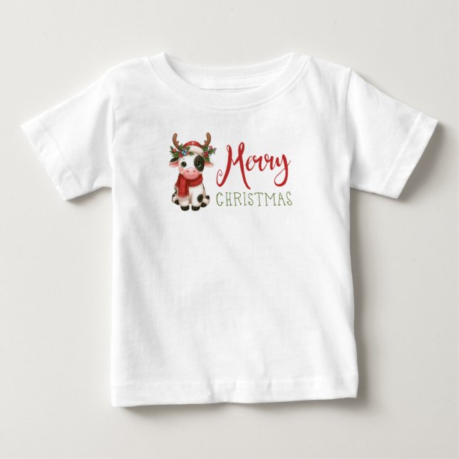 Frohe Weihnachts niedliche Kuh Baby T-shirt (Vorderseite)