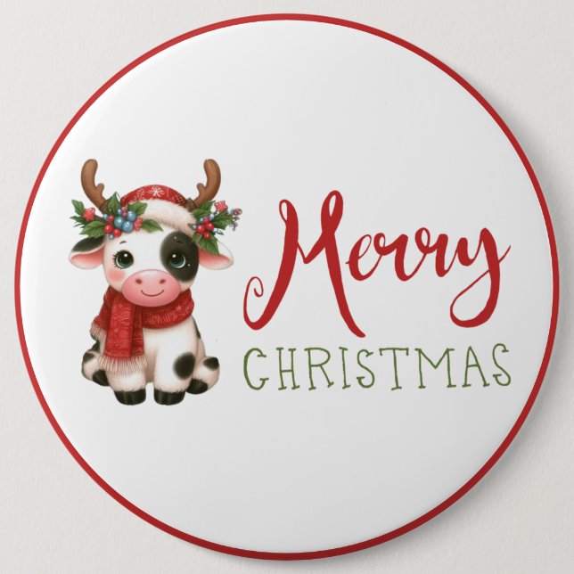 Frohe Weihnachts niedliche Kuh Button (Vorderseite)