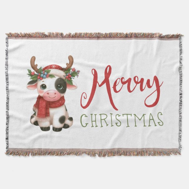 Frohe Weihnachts niedliche Kuh Decke (Vorderseite)