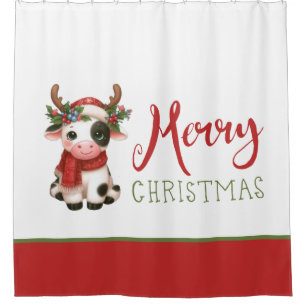 Frohe Weihnachts niedliche Kuh Duschvorhang