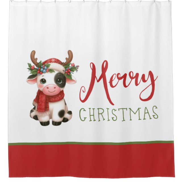 Frohe Weihnachts niedliche Kuh Duschvorhang (Vorderseite)