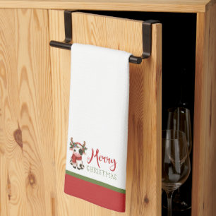 Frohe Weihnachts niedliche Kuh Geschirrtuch