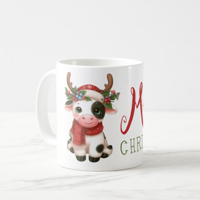 Frohe Weihnachts niedliche Kuh Kaffeetasse (Vorderseite Links)