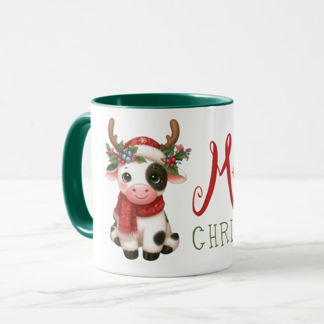 Frohe Weihnachts niedliche Kuh Tasse (Vorderseite Links)