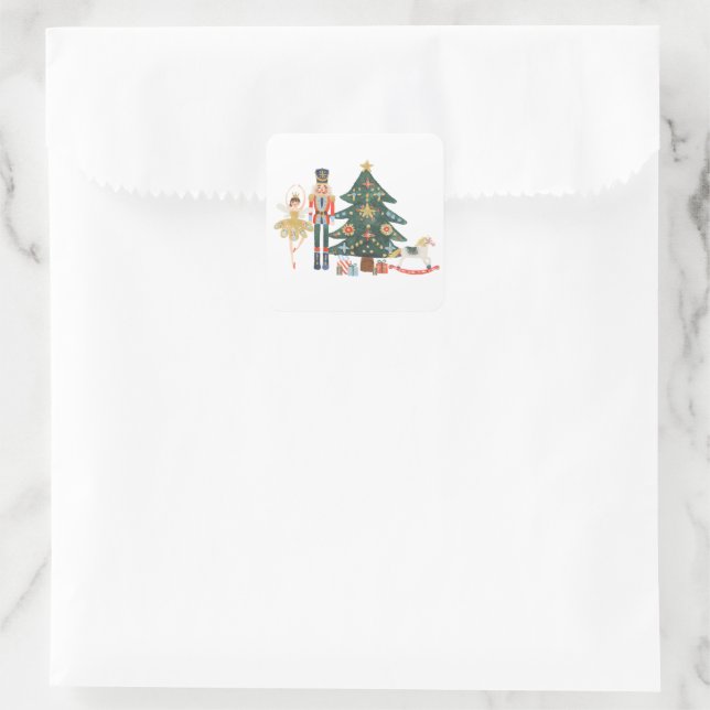 Frohe Weihnachts-Nutcracker-Ballett Quadratischer Aufkleber (Tasche)