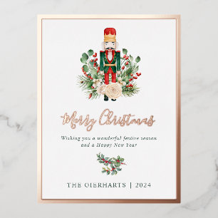 Frohe Weihnachts Nutcracker Botanische Schrift Folien Feiertagspostkarte