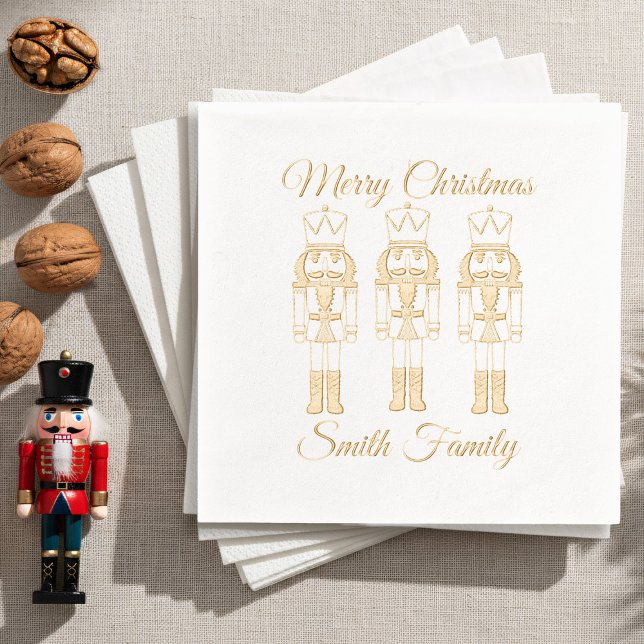 Frohe Weihnachts Nutcracker Familie Name Holiday Servietten Mit Folie (Make your holiday meals extra special with personalized Nutcracker napkins. )