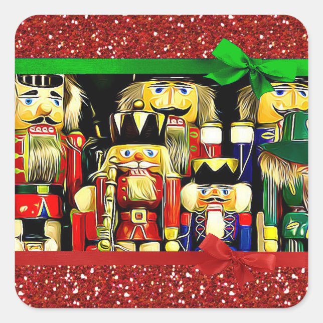 Frohe Weihnachts-Nutcracker-Stickers Quadratischer Aufkleber (Vorderseite)