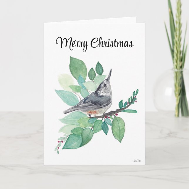 Frohe Weihnachts Nuthatch Bird Urlaubskarte Karte (Vorderseite)