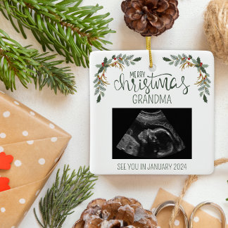 Frohe Weihnachts-Oma Ultrasound-Foto Keramikornament