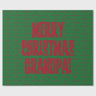 Frohe Weihnachts Opa Rote Sterne Typografie Grün Geschenkpapier