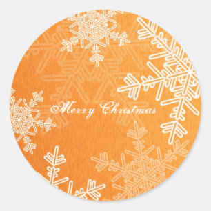 Frohe Weihnachts Orange Snowflake Minimalistische Runder Aufkleber