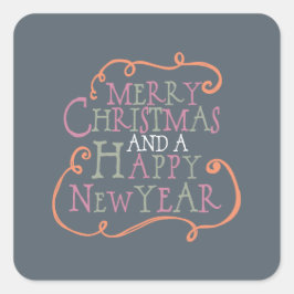 Frohe Weihnachts Orange und Rose Weihnachtsaufkleb Quadratischer Aufkleber
