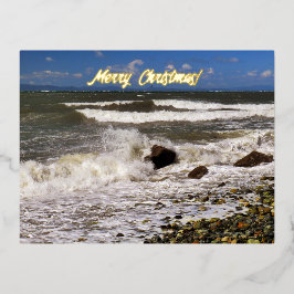 Frohe Weihnachts-Ozean Waves Beach Foto Folien Feiertagspostkarte