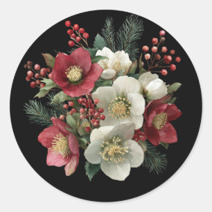 Frohe Weihnachts Painterly Hellebore Holiday Desig Runder Aufkleber