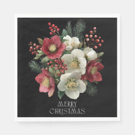 Frohe Weihnachts Painterly Hellebore Holiday Desig Serviette