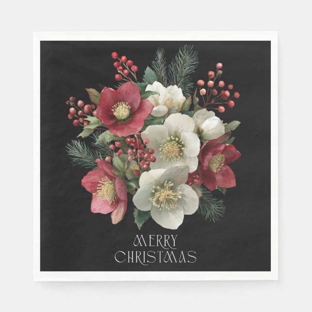 Frohe Weihnachts Painterly Hellebore Holiday Desig Serviette (Vorderseite)